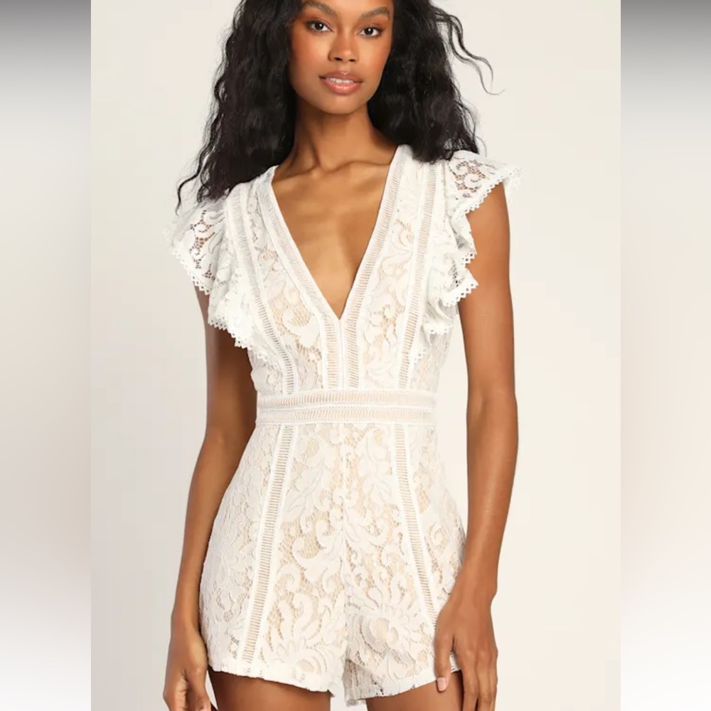 Lulu's White Lace Romper Dress